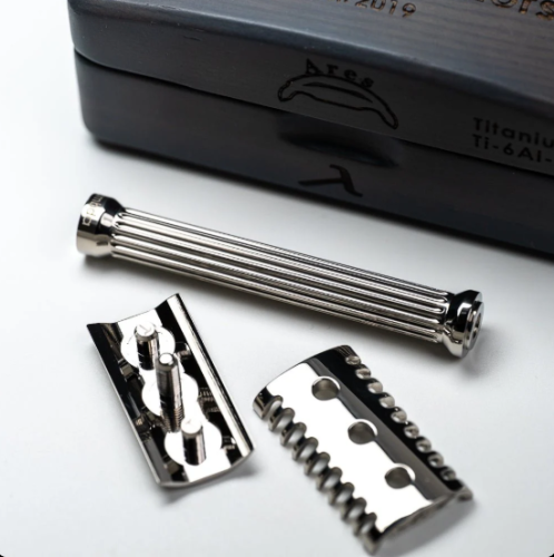 Т-образная бритва с открытым срезом Lambda Razors Ares v1 Titanium Polished фото 10