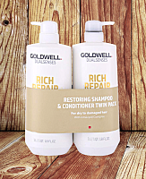 Шампунь и кондиционер для сильно поврежденных волос Goldwell Dualsenses Rich Repair, 2*1000 мл