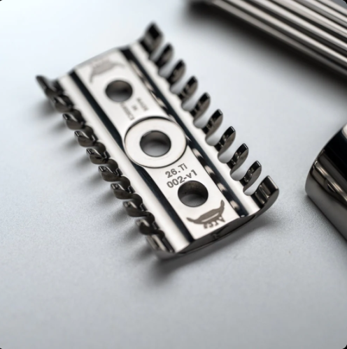 Т-образная бритва с открытым срезом Lambda Razors Ares v1 Titanium Polished фото 12